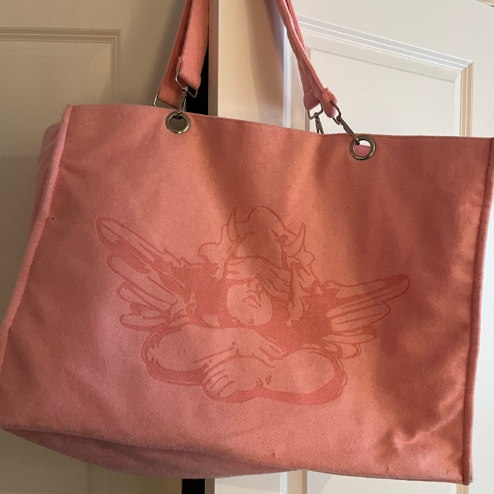 Boys Lie  Pink Terry Tote with Cherub Sporting Horns
